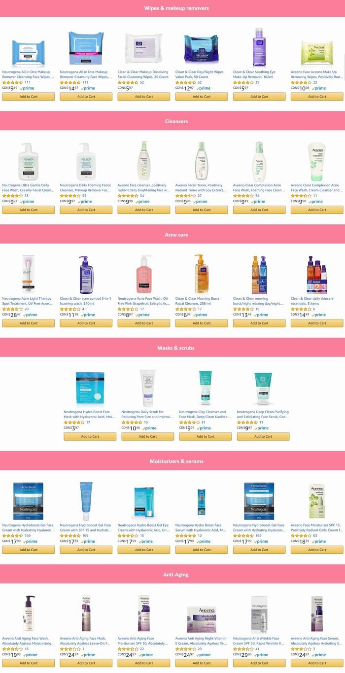 情人节大促！精选 Neutrogena 露得清、Clean & Clear 可伶可俐、Aveeno 艾维诺 等品牌美体护肤品、洁面保湿防晒产品、婴幼儿洗浴用品等特价销售，满35加元额外7.5折+包邮！