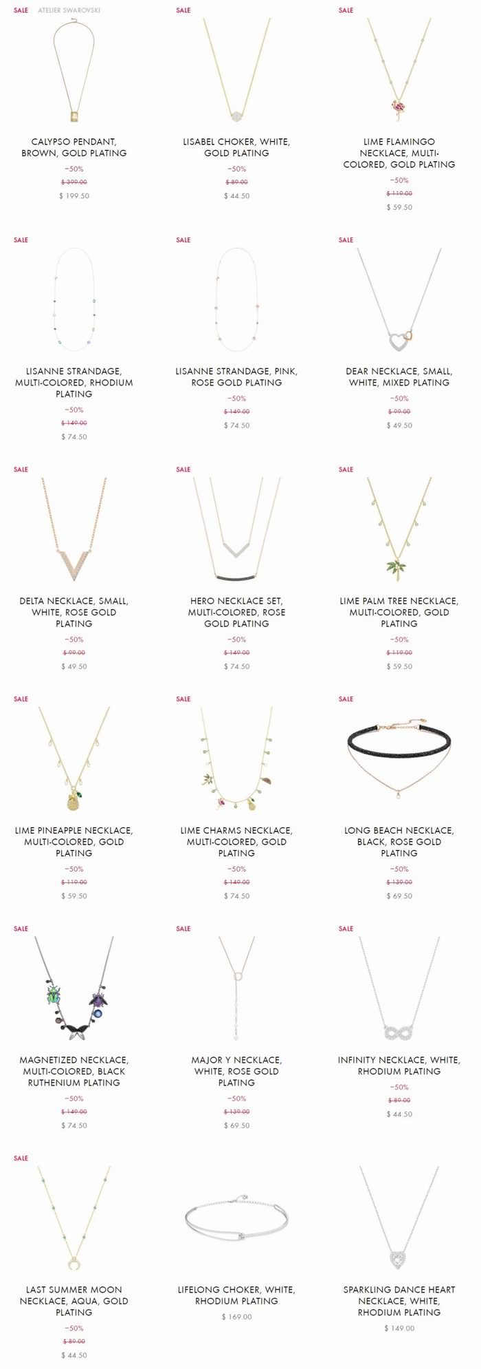 新款加入！Swarovski 施华洛世奇 精选水晶饰品、首饰、手表、圆珠笔等5折起！入红唇、恶魔、蝴蝶、菠萝项链！
