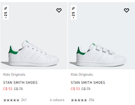 精选5款 Adidas Stan Smith 绿尾小白鞋7折起+额外9折，折后低至 41.4加元！