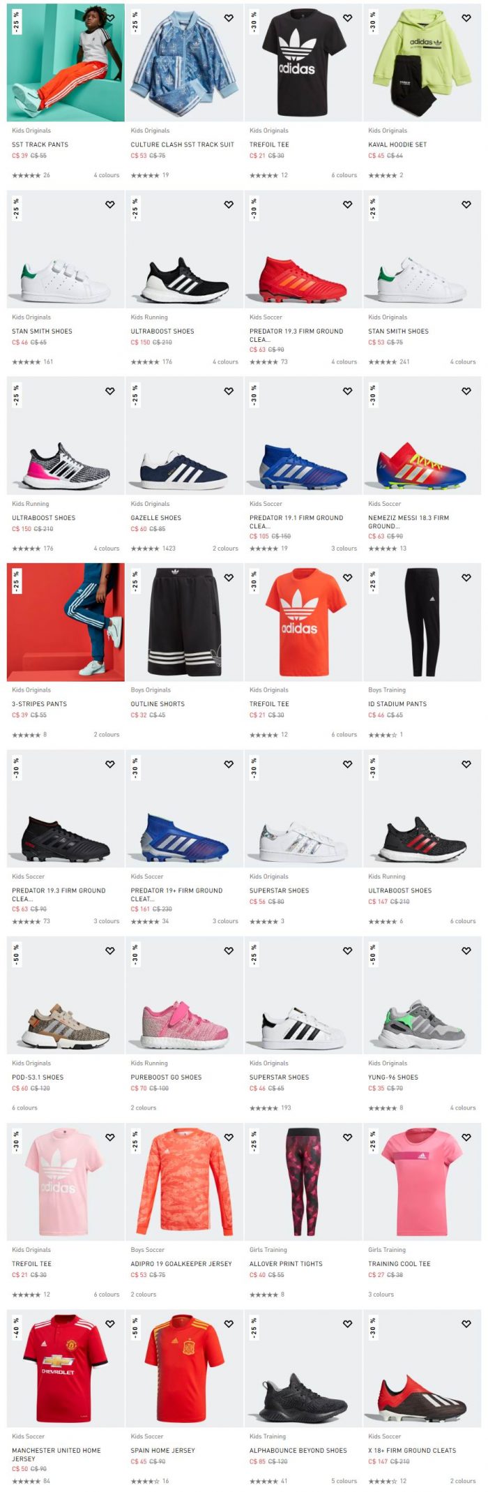Adidas 春季特惠：精选儿童运动服、运动鞋 6折起特卖，T恤低至15加元！
