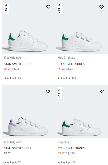 精选5款 Adidas Stan Smith 绿尾小白鞋7折起+额外9折，折后低至 41.4加元！