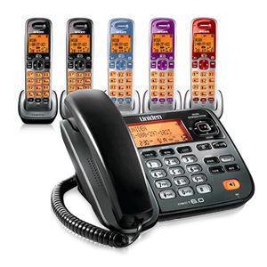 翻新UNIDEN D1688-5 DECT 6.0有线电话带5只多彩无绳电话
