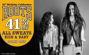 Roots 41周年庆所有童装及男女Sweat服饰5.9折，仅限今日