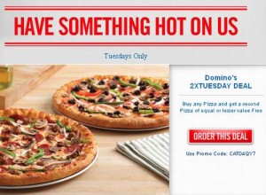 Domino’s Pizza每周二买一送一