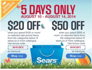 Sears网购促销，满100元优惠20元，满200元优惠50元，大家快寻宝吧！