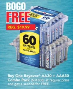 Rayovac® AA30 + AAA30 Combo Pack（60节电池）19.99元买一送一（共120节）