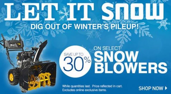 Lowe's指定款铲雪机7折特卖，Snow Joe 18寸电铲雪机129.3元，Yard Machines 179cc 24-in Two-Stage铲雪机479.3元