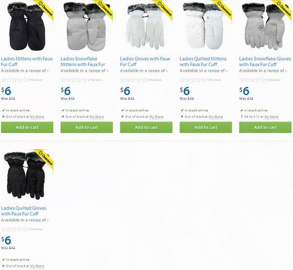 Walmart 六款女式手套半价6元清仓