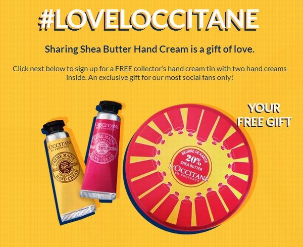 免费护手霜collector’s hand cream tin with two hand creams提货券