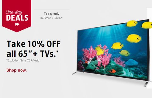 Future Shop 65寸以上大屏幕电视最高优惠5千元，加入购物车格外9折，电视柜音箱等特卖，仅限今日！