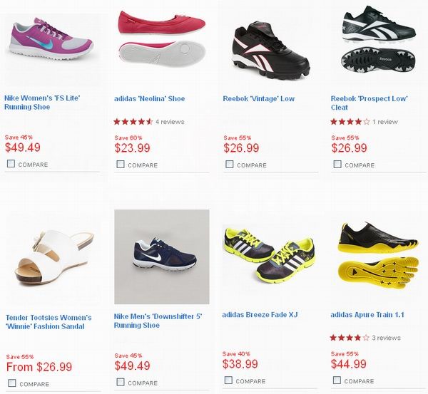 Sears 325款Nike、adidas、Reebok等品牌鞋子4折起特卖，满49元优惠10元，满99元优惠20%，Sears信用卡用户满59元优惠20元