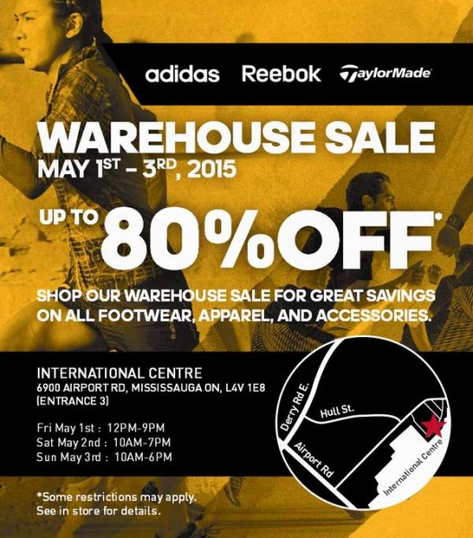 Adidas Reebok Taylormade Warehouse Sale特卖会，鞋子服饰2折起！本周五中午12点开卖！