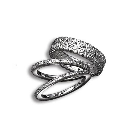 Jessica®/MD Sterling Silver Heart Ring Set 925纯银镀铑6分钻（0.06克拉）3支装钻戒1.5折特卖