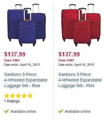 Samboro 3-Piece 4-Wheeled Expandable Luggage Set行李箱3件套2.3折特卖