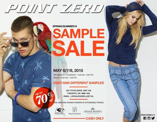 Point Zero Sample sale 2015多伦多春秋服饰样品特卖会3-5折，5月6日开卖