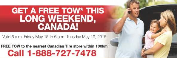 Canadian Tire 5月19日前免费提供Roadside Assistance拖车服务