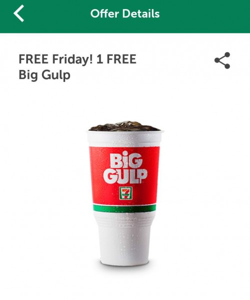 5月8日7-Eleven免费活动，任意大小Big Gulp，送完为止！