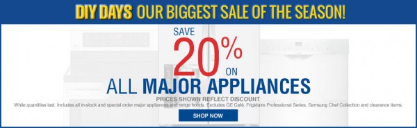 Lowe's所有大家电至少8折特卖，6月17日前有效