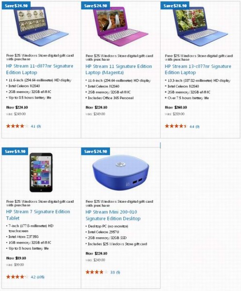 HP Stream 11寸13寸上网本、7寸平板电脑、迷你台式机9折特卖，另送25元礼品卡