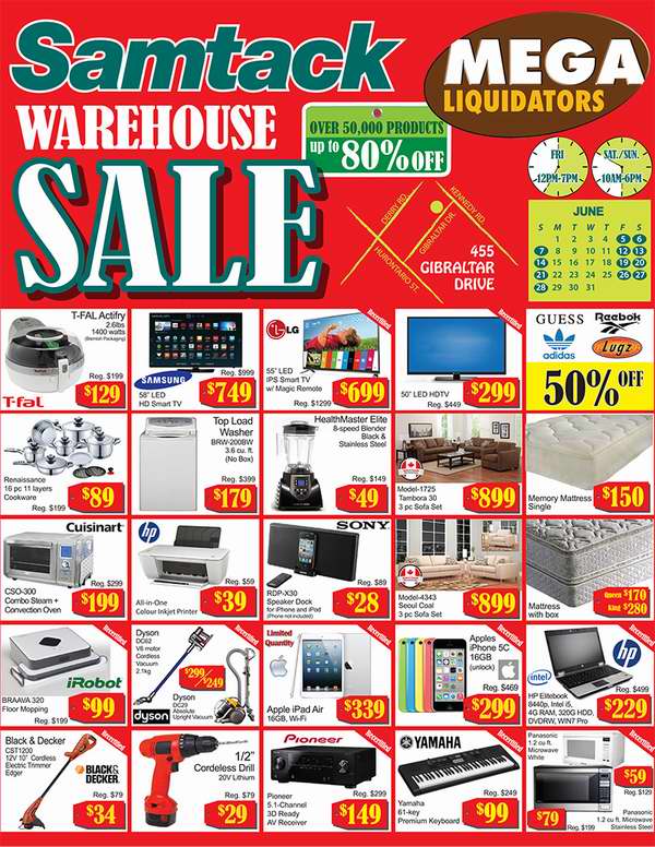 Samtack Warehouse Sale家电家具特卖会今日中午12时开卖，全场2折起，6月5日-28日