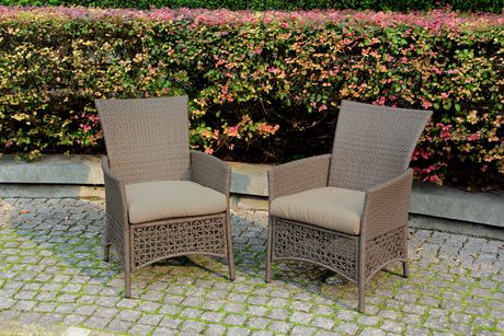 Woven Wicker Patio Dining Chairs with Seat Pads室外藤椅（两只装）