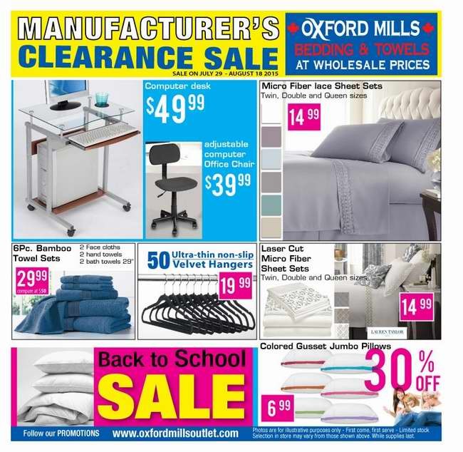 Oxford Mills Manufacturer's Mattress 床垫及床上用品清仓特卖会