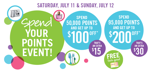Shoppers Drug Mart本周六周日（7月11日-12日）5万积分换购100元商品，9万5千积分换购200元商品