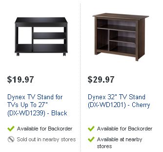 Dynex TV Stand for TVs Up To 27" (DX-WD1239) - Black 及 Dynex 32" TV Stand (DX-WD1201) - Cherry 电视柜半价清仓