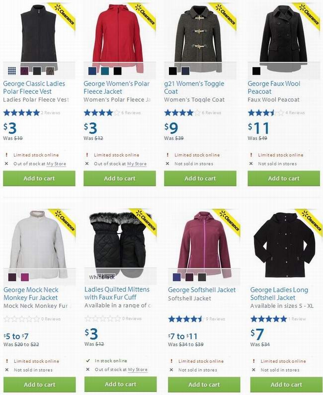 Walmart 多款女式外套3元起清仓