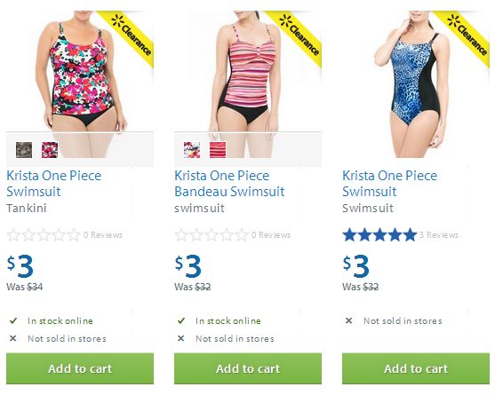 Walmart 三款 Krista One Piece Swimsuit 泳装0.9折3元清仓