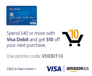 Amazon购物满40元使用Visa Debit结账送10元礼金券
