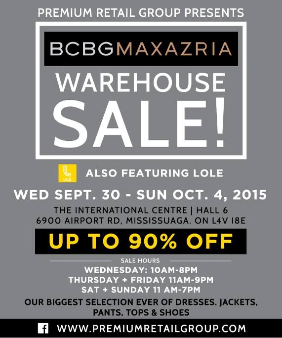 BCBG MAXAZRIA Warehouse Sale特卖会，服饰鞋子1折起清仓，仅限9月30日-10月4日