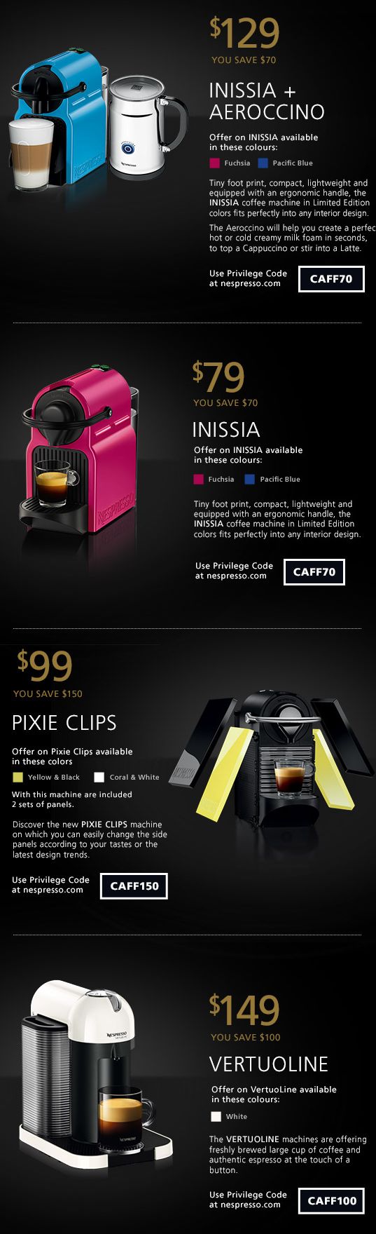 Nespresso 4款咖啡机79元起特卖，最高立减150元