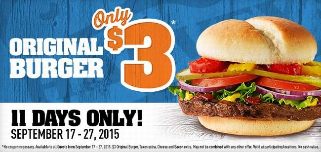 Harvey's Original Burger只需3元，9月27日截止