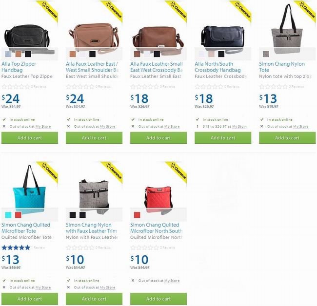 Walmart多款手袋挎包10元起清仓