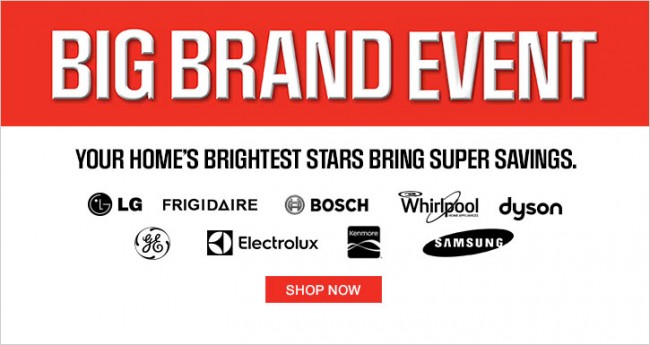 Sears Big Brand Event 3千余款商品特价销售，满24元立减10元！使用Sears信用卡结账送5倍积分，大件商品返运费！