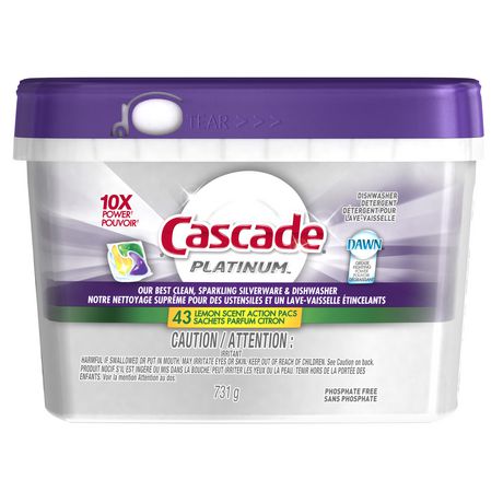 Cascade Platinum ActionPacs, Lemon Burst Scent, 43 Count 洗碗机专用洗涤剂
