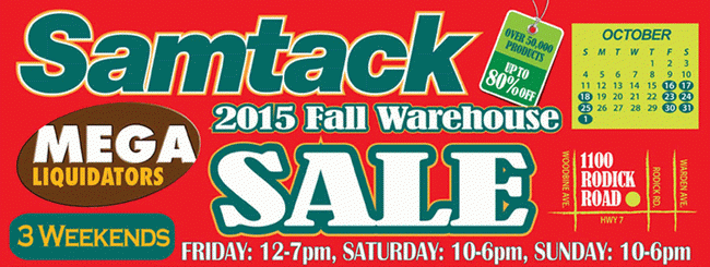 Samtack Warehouse Sale特卖会，电脑、家电、家具、香水特卖会，全场2折起，10月16日-11月1日每周五六日