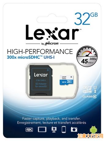 Lexar 32GB High-Performance microSDXCUHS-I cards (300x) With Adapter储存卡仅12.88元