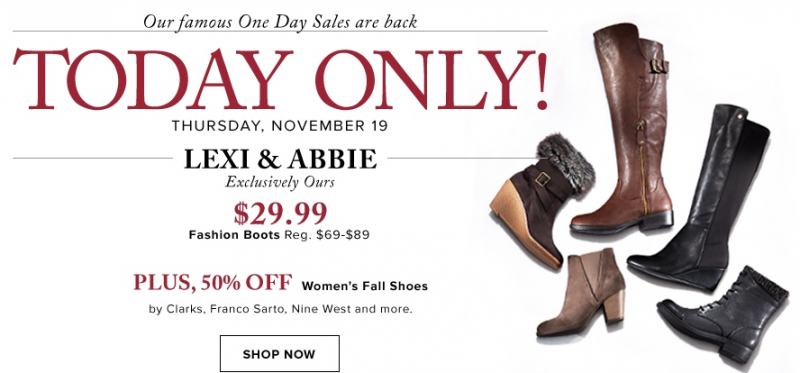 The Bay 多款 Lexi & Abbie 时尚靴子全部29.99元特卖，400余款各种品牌鞋子5折特卖！仅限今日！