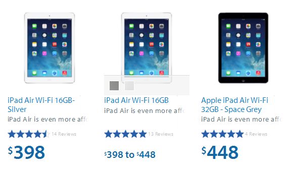 iPad Air 16GB，32GB平板电脑立减50元，从398元到448元