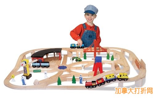  Melissa & Doug 豪华木制小火车玩具套装（130 pcs) 特价80元，原价149.99元，包邮