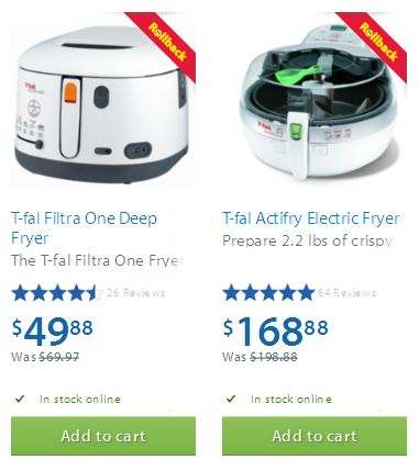 Walmart两款T-fal油炸锅及空气炸锅特卖，分别立减20-30元