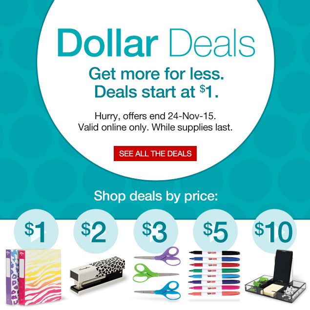 Staples Dollar Deals 办公用品及文具等2.5折1元起特卖，满100元立减20元！