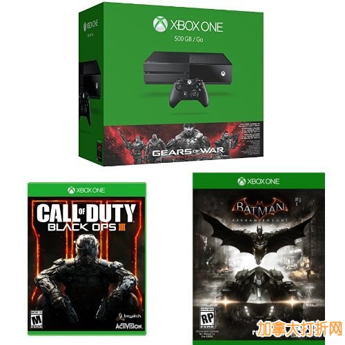 Xbox One 游戏机及《Gears of War 战争机器》特别版套餐，再送两款游戏，立减160元，仅售379.99元！