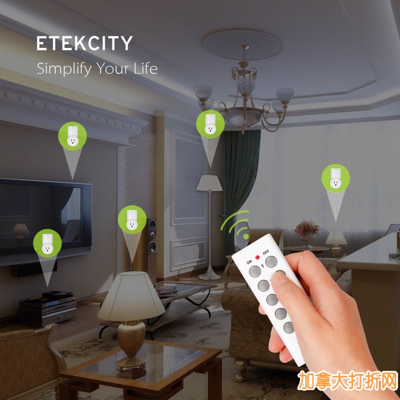 最新版Etekcity无线遥控开关（2个）/无线遥控插座（5个）套装4.2折 39.99元限时特卖并包邮！特别适合老人、小孩、残疾人和懒人使用！
