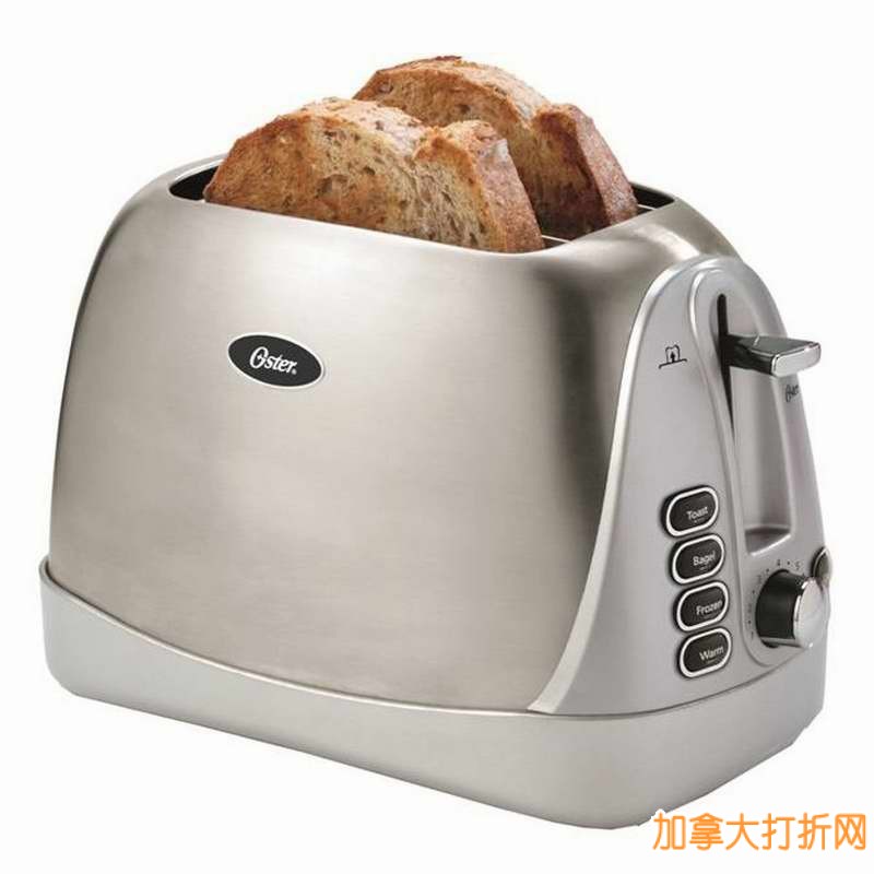 Oster 2片烤面包机4.4折19.99元特卖，外壳可选红色或不锈钢！