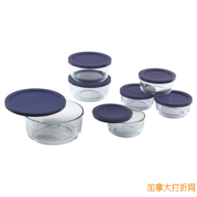 Pyrex 14pcs 7套玻璃保鲜盒5.2折19.99元包邮！