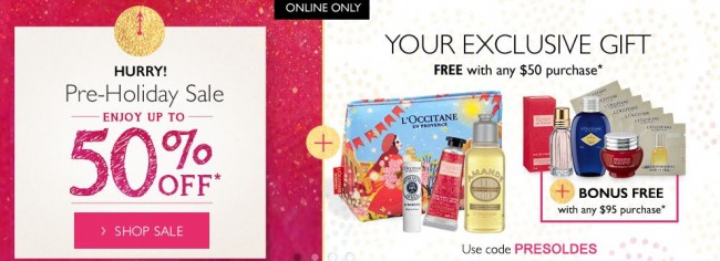5折特卖！L’Occitane 欧舒丹购物满50元再送大礼包 截止日期11月15日