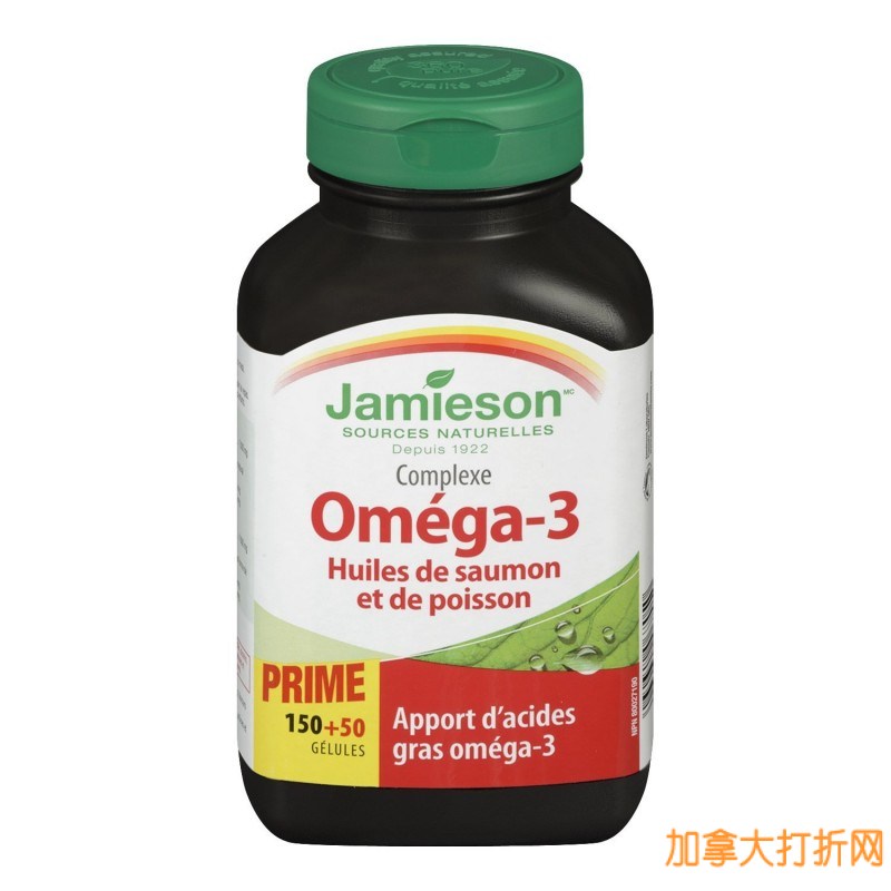  Jamieson 200粒Omega 3深海鱼油特价10.71元，原价14.67元